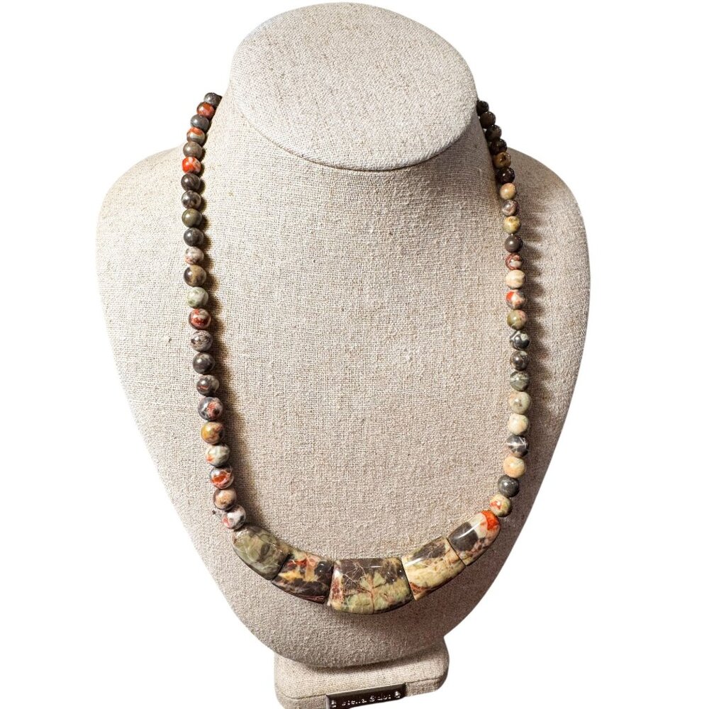 Jay King DTR Necklace Sterling Silver Jasper Rhyolite Graduated Slab Bead READ